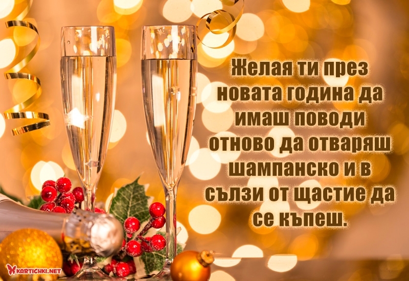 Желая ти през новата година да имаш поводи отново да отваряш шампанско
